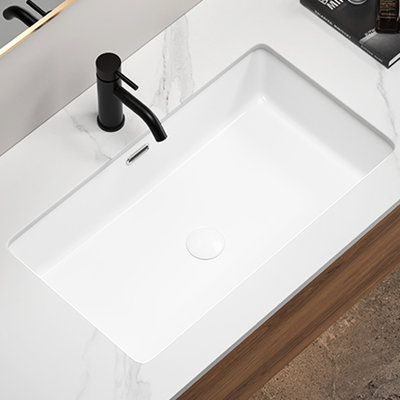 Lavabo de salle de bain à double fixation 28 pouces pour cuisine et salle de bain, cuve profonde, surface lisse, lavabo de salle de bain American Design, encastré et sur comptoir, élégant, céramique