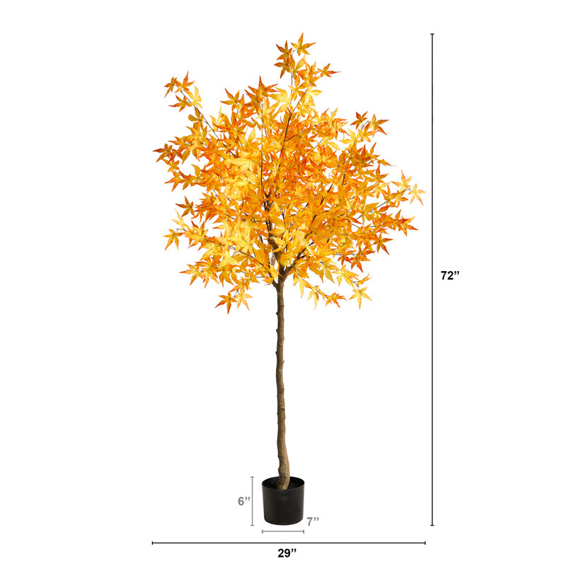Érable artificiel en pot, H 72 po x l 29 po x P 20 po, Jaune