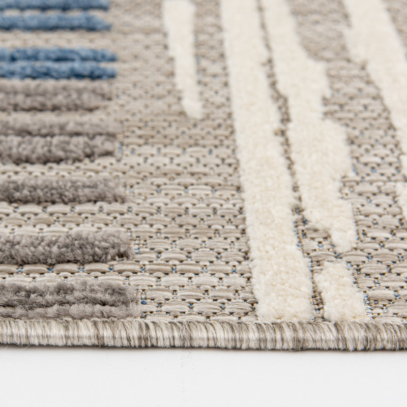 Tapis intérieur / extérieur gris / bleu Anagabriela, Rectangle 3 pi 1 po x 5 pi 3 po