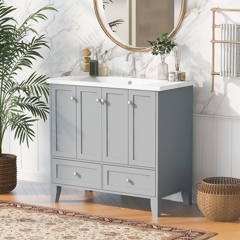 Meuble-lavabo simple 36,01 avec comptoir, Gris