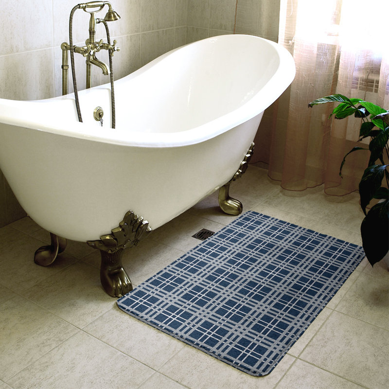 Memory Foam Non-Slip Bath Rug, 17" W x 24" L, Blue/Gray 6