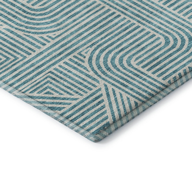 Tapis bleu sarcelle lavable à la machine Premium Prisco, Rectangle 5 pi x 7 pi 6 po