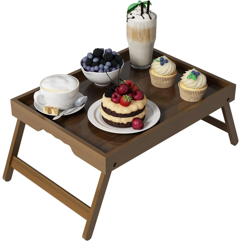 Bed Tray Table Folding Legs with Handles,Brown