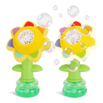 2-pack Sunflower Bubble Machine - Handheld/standing Dual-use, With Led Lights, Rechargeable, Over 20,000 Bubbles Per Minute, Made Of Safe Pp Material, Suitable For Party/backyard Use