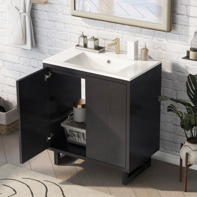 Ensemble de meuble-lavabo 30 po avec lavabo, armoire combinée, armoire de rangement pour salle de bain, structure en bois massif (identique à celle du modèle SV000008AAB-1)