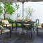 6 tables de patio rectangulaire en acier avec trou pour parasol, table de salle à manger d'extérieur noire pour le jardin, balcon noir, convient au jardin et au balcon, 59 po x 35,5 po