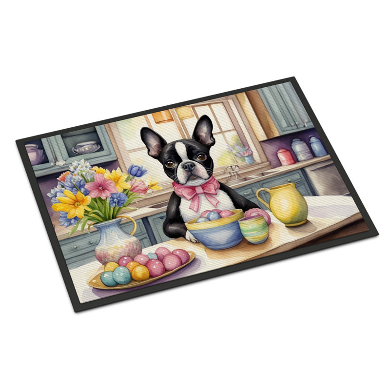 Decorating Easter Boston Terrier Doormat, 24" W x 36" L