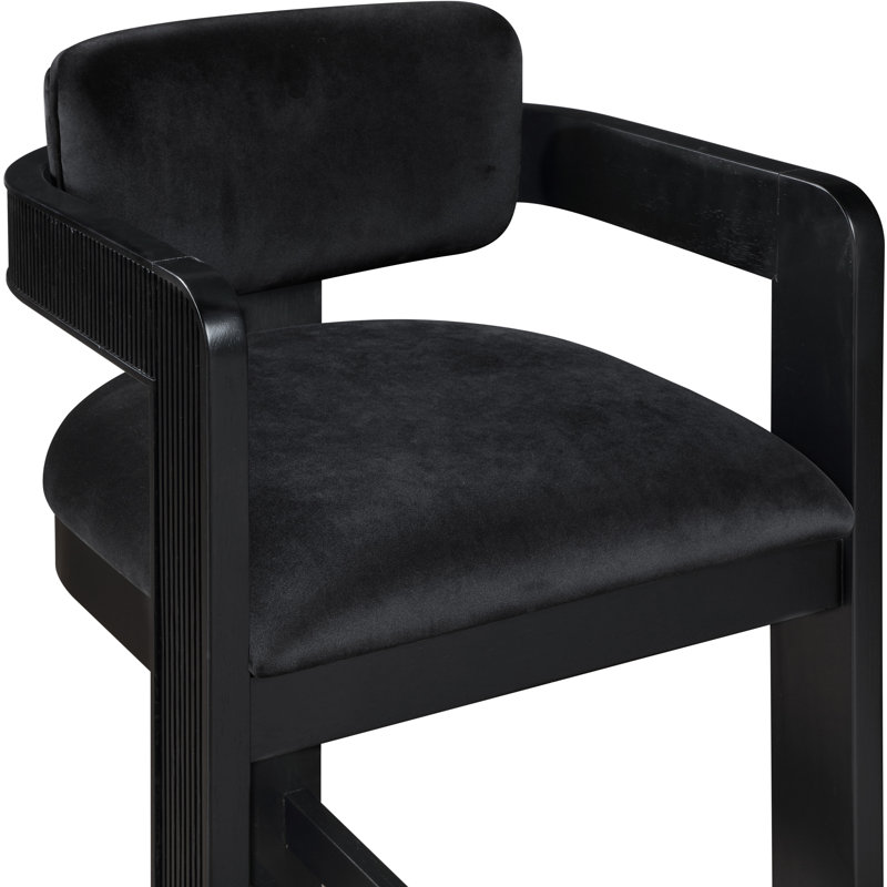 Tabouret rembourré Sacha Howley, Noir, Velours, Noir