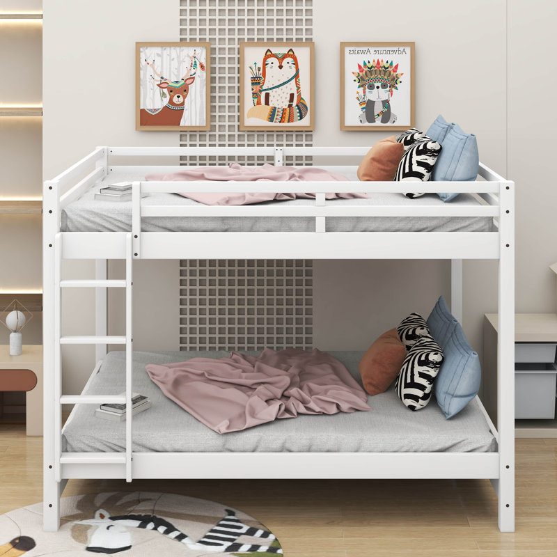 Queen Size Bunk Bed With Ladder, White