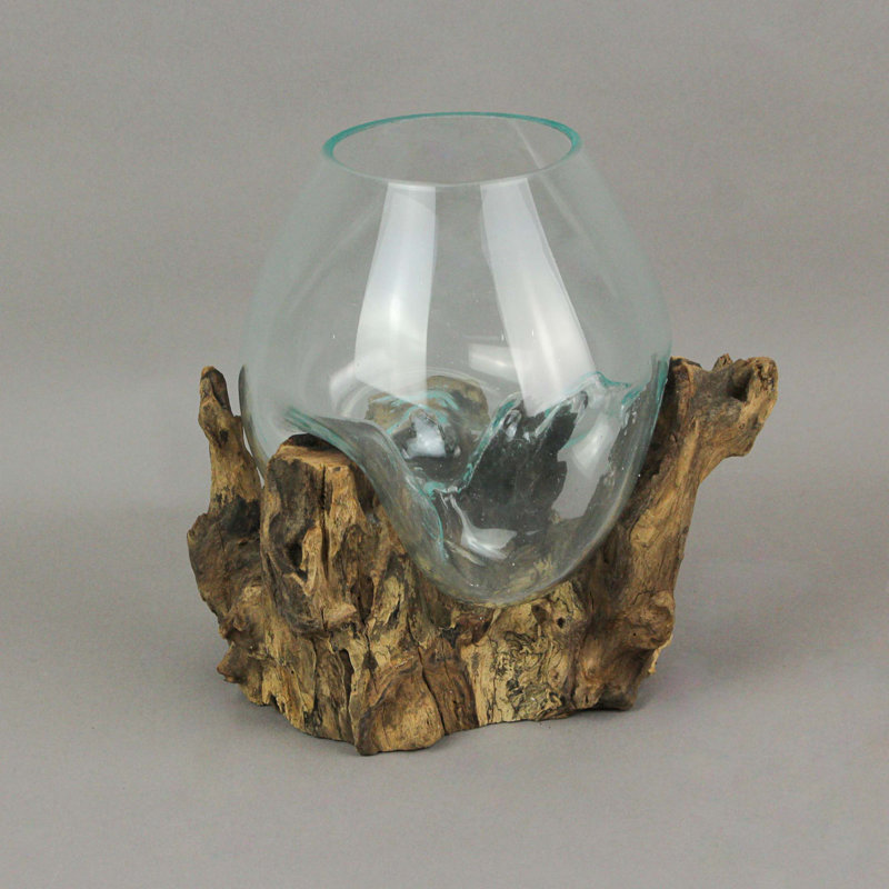 Vase sculpté en verre flotté transparent Coastal