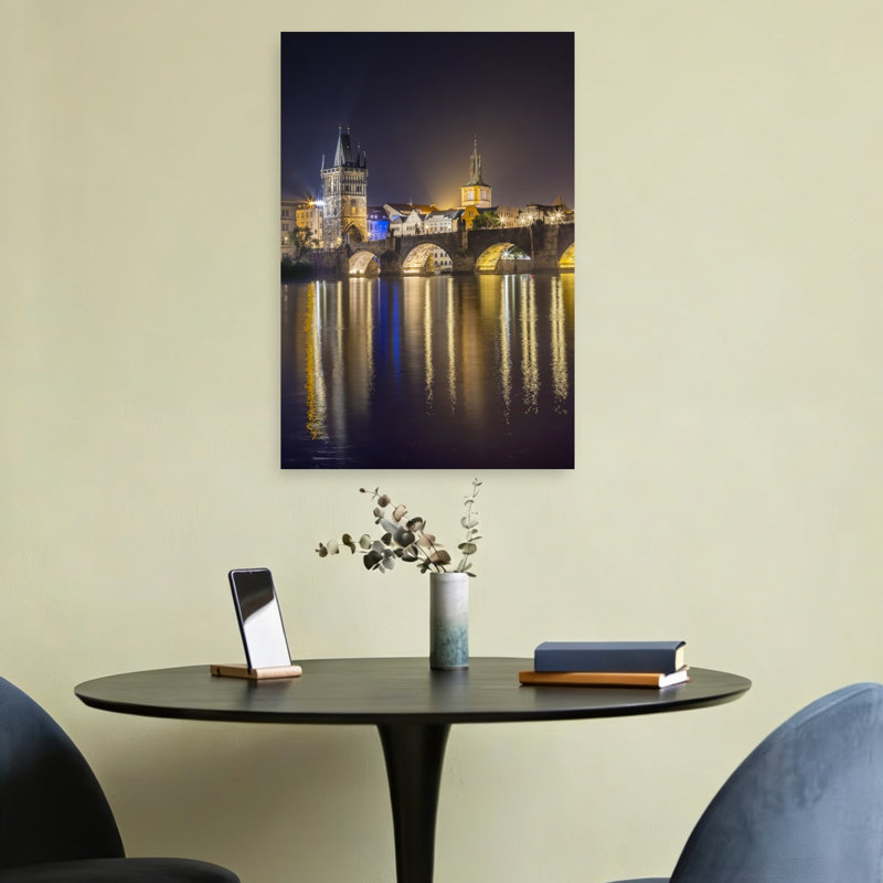Prague Charles Bridge Night Peaceful Romantic Serene Architecture City Wall Art Print by Melanie Viola - Print