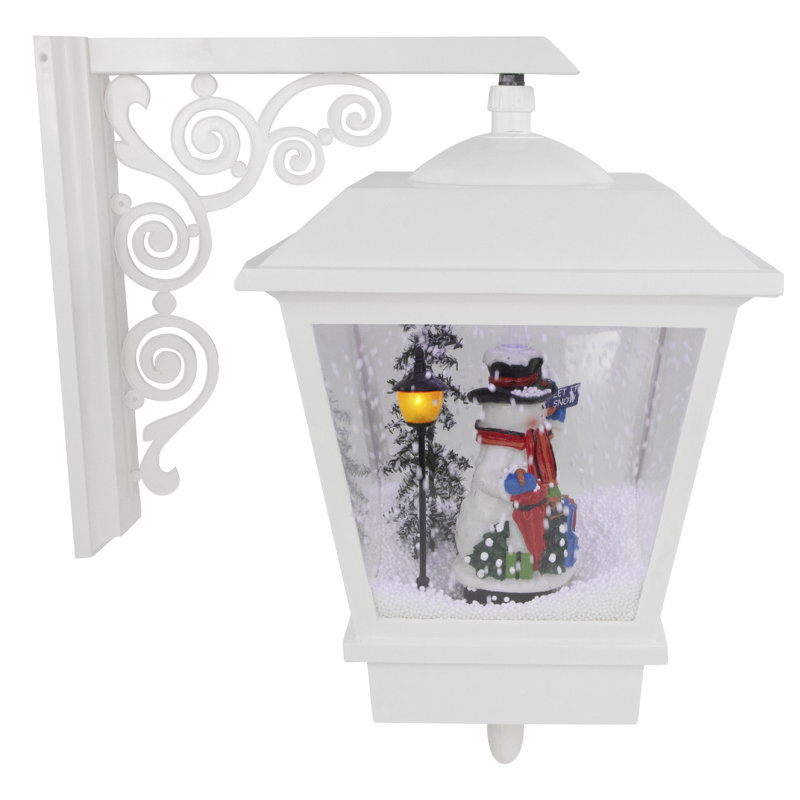 17.75" Lighted Musical Snowman Wall Mounted Snowing Christmas Street Lamp