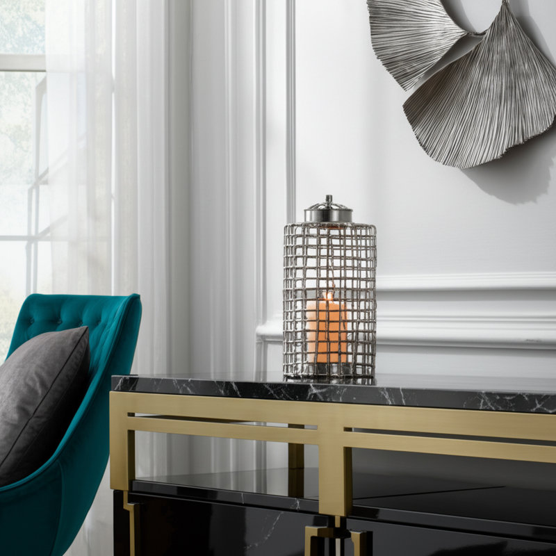 Decorative Metal Aluminum Jar with Lid - Glam Sculptural Accent Container Featuring Modern Openwork Design for Stylish Contemporary Statement Piece Displays