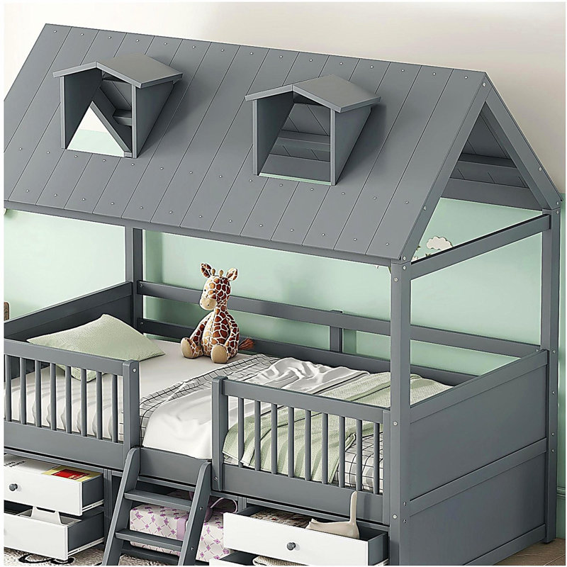 Structure de lit simple en bois, gris