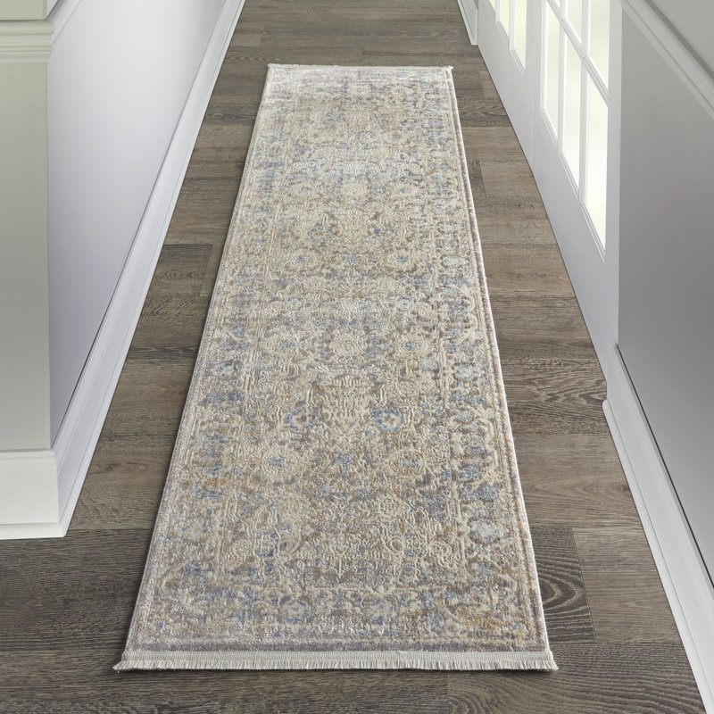 Tapis ivoire en polyester tissé à la machine, Tapis de couloir 2 pi 2 po x 7 pi 6 po