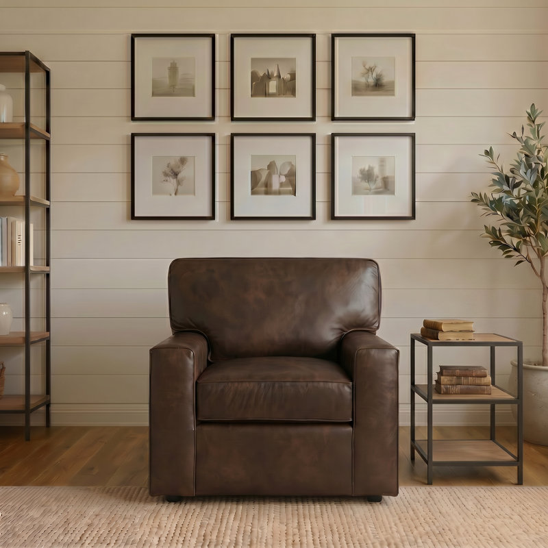 Fauteuil en cuir véritable 36,5 po Lawson, Cuir véritable Steamboat bois flotté