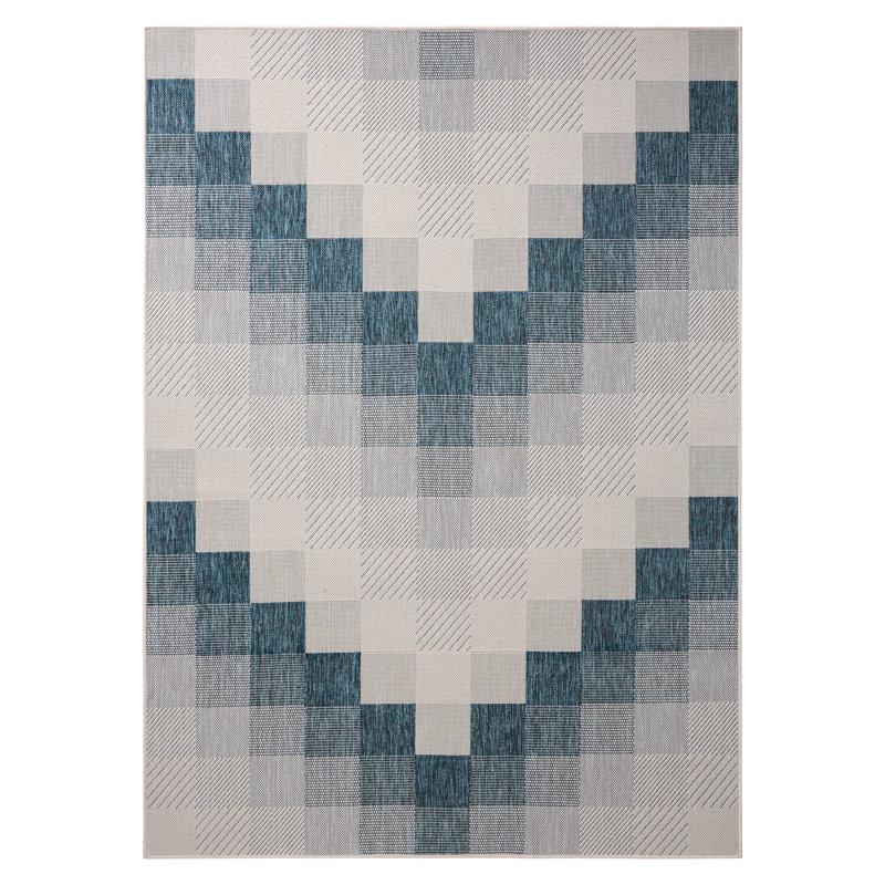 NICOLE MILLER NEW YORK Patio Country Ombre Chevron Outdoor Area Rug, Navy Blue/Cream, Rectangle 6'6" x 9'2"