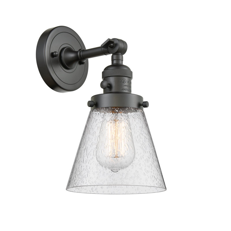 Applique murale 1 lumière Cone, Ampoule incandescente rétro 60 watts, Grainé, Bronze frotté à l'huile