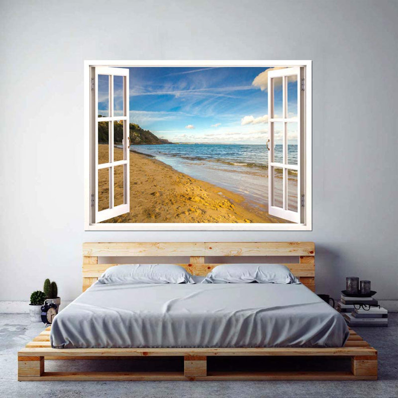 Murale plage jaune et nuages uniques dans le ciel, L 32 po x l 24 po