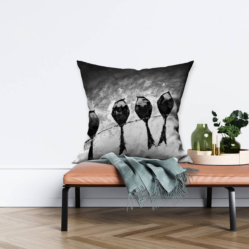 26" x 26" Black and White Polyester Square Throw Pillow