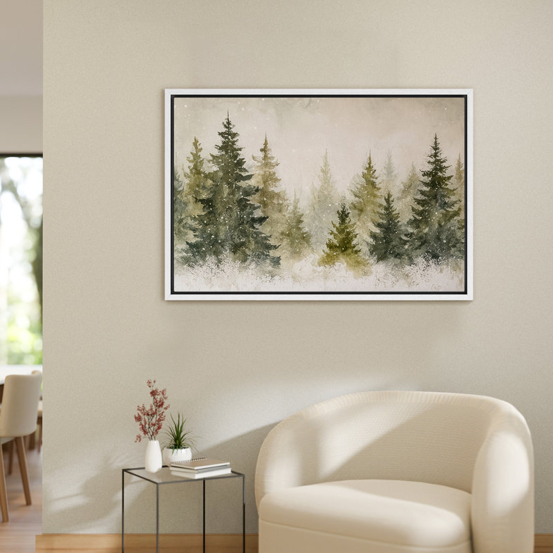 «Snowy Pine Forest Tranquil Winter Landscape Nature Decor», reproduction d'art sur toile encadrée, H 24 po x l 36 po