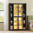 6 Tier Tall Bookcase with LED Lights Large Wood Storage Bookshelf-935514524