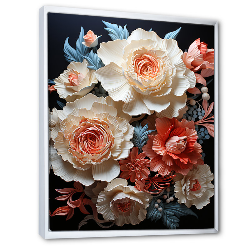 " Carnations Minimalism Dream Flowers ", 32" H x 16" W x 1" D, White Floater Frame