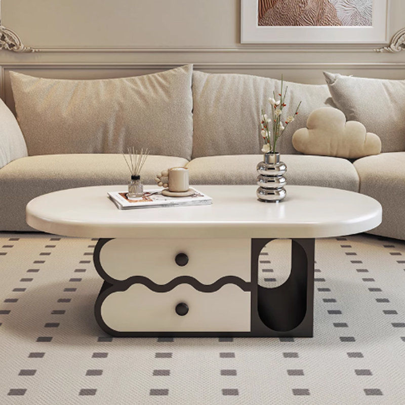 Table basse ovale pour le salon, maison compacte, H 16,5 po x L 47,2 po x l 23,6 po, Blanc