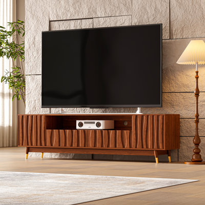 Meuble télé 78,7 po à finition noyer brun pour téléviseur 55/65/75 po, meuble télé Mid-Century avec 2 armoires et 2 tiroirs, console média et console télé moderne, pour le salon et la chambre à coucher