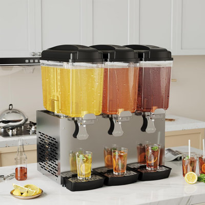 Distributeur de boissons commerciales 3 bouteilles de 54L, distributeur de jus en acier inoxydable 14,26 gallons avec contrôle de thermostat, machine à boissons froides de 380 W pour bar à thé glacé