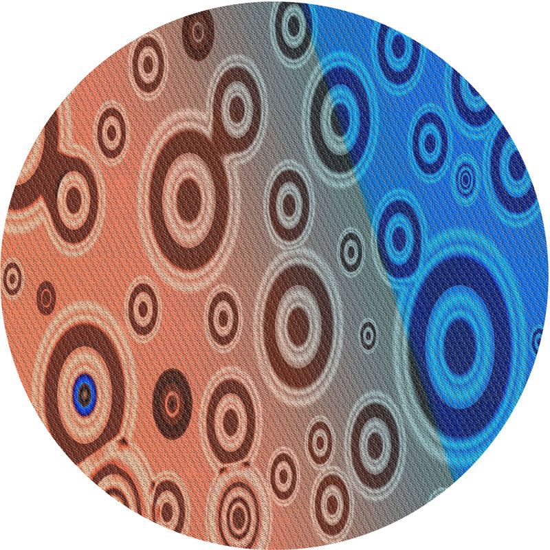 Tapis bleu/orange tissé à la machine, Rond 6 pi