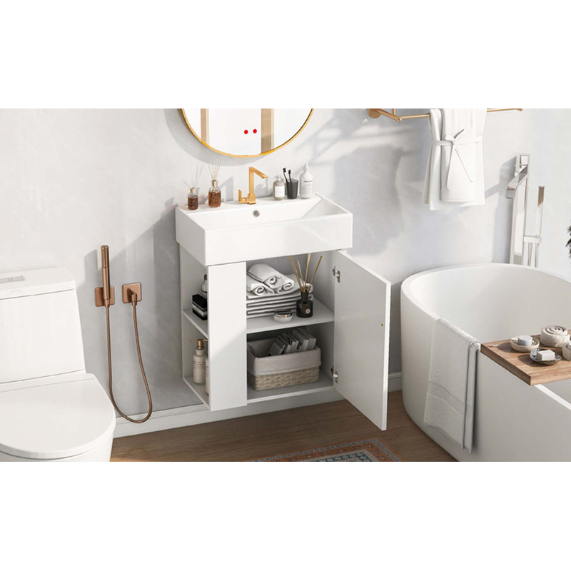 Modern Floating Bathroom Vanity With Ceramic Basin