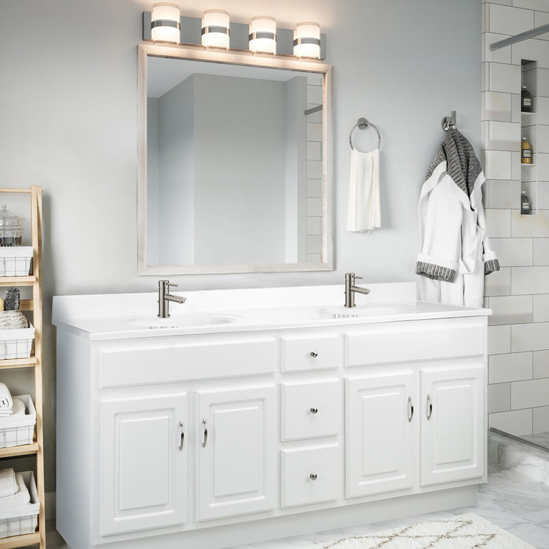 73 Inch Cultured Marble Vanity Top Two Sinks with Backsplash, White, Single
