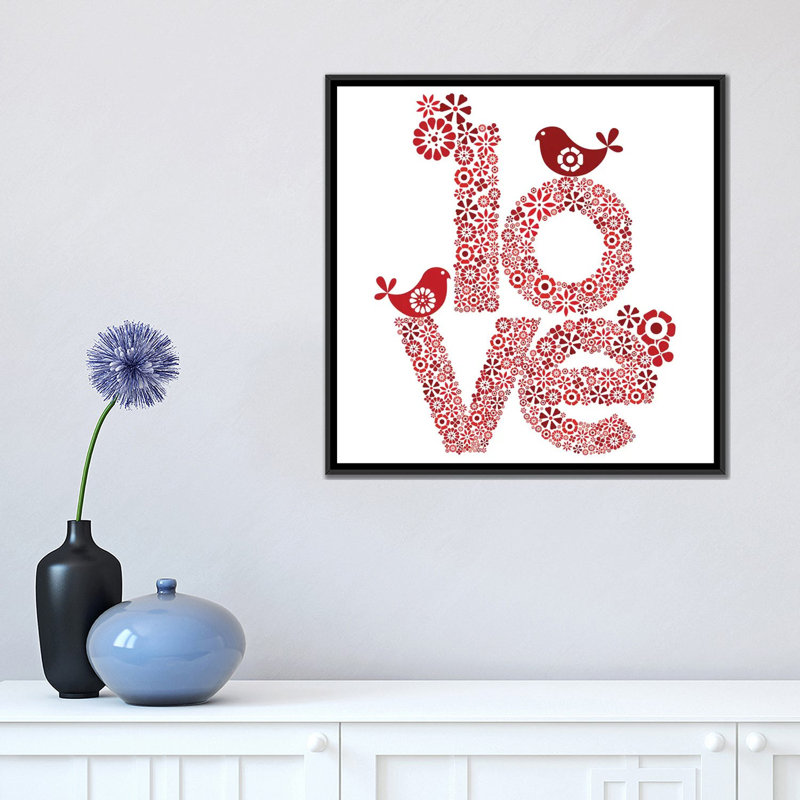 " Red Love " by Valentina Harper, 18" H x 18" W x 1.5" D, Black Framed