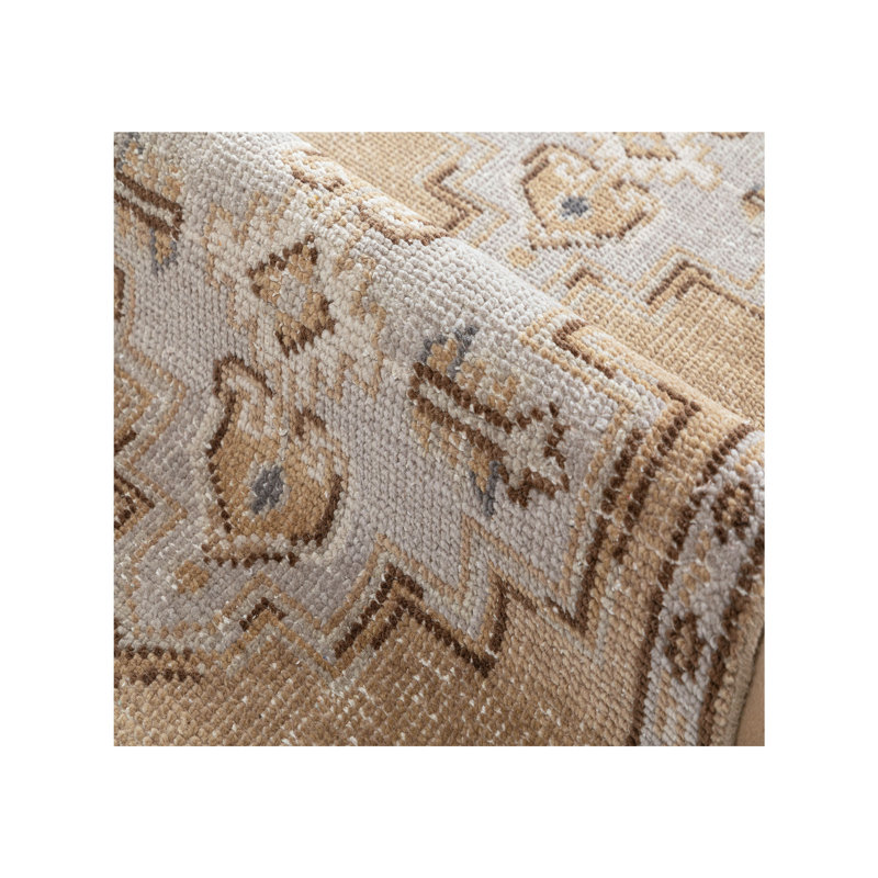 Levi Wool Oriental Area Rug in Tan/Gray/Light Blue, Runner 2'6" x 9'