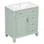 Armoire de meuble-lavabo autoportante de 30 pouces avec tiroir escamotable, 3 tiroirs et armoire de rangement, bois massif et panneau de fibres à densité moyenne, comptoir en céramique-133409467