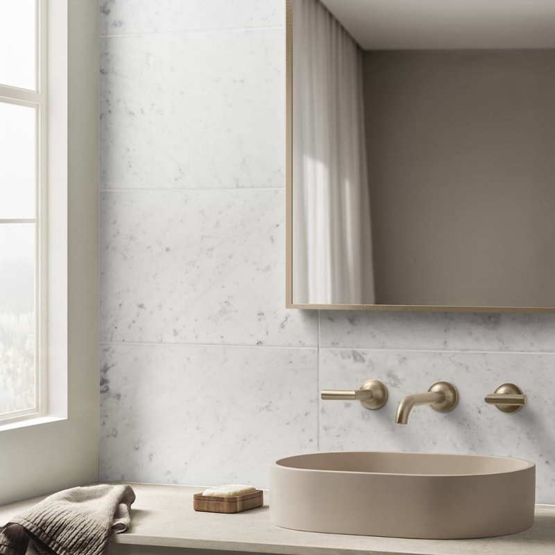 Carrara 3x12 Honed Marble Floor and Wall Tile, 12" W x 24" D, Honed