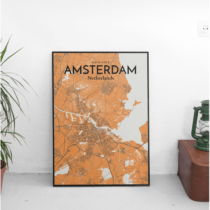 Amsterdam City Map 1 Piece Wall Art, 91.4cm H x 61cm W x 0.1cm D