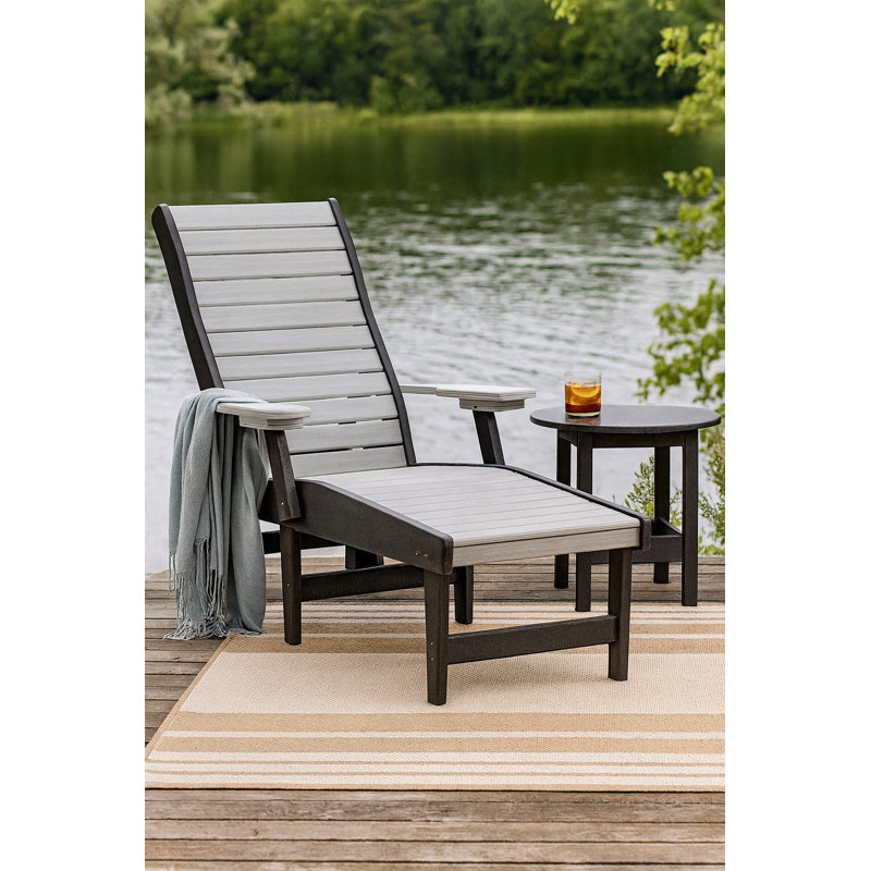 Chaise longue d'extérieur en PEHD en gris clair et noir, Gris clair / noir