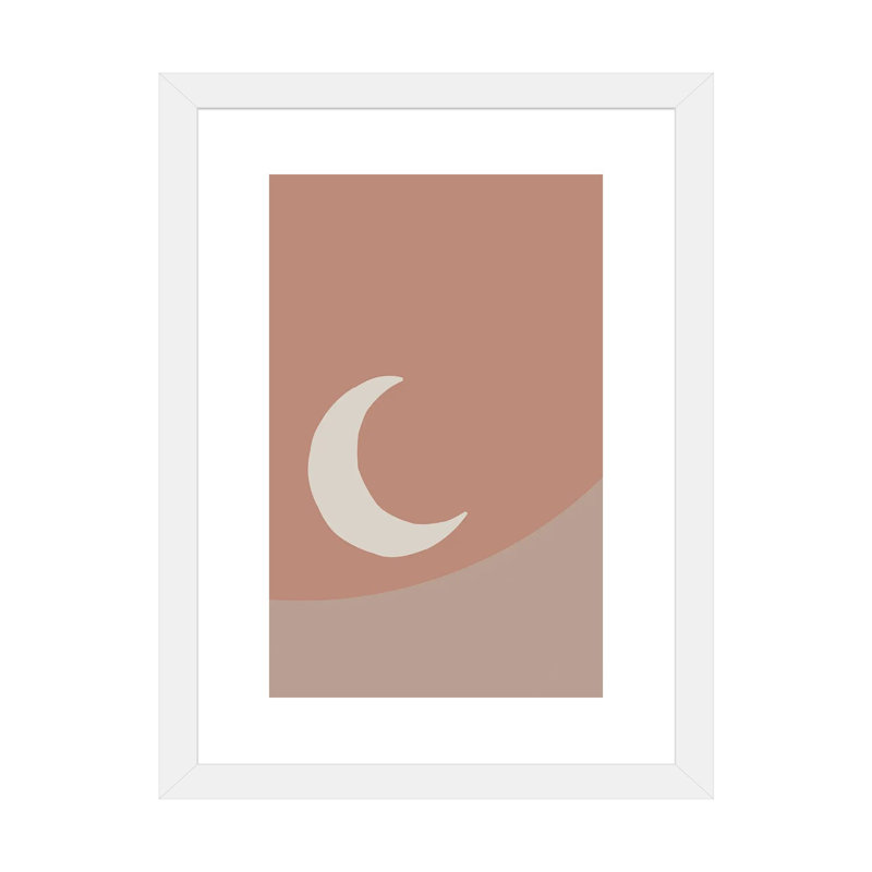 La lune - impression d'art graphique, Blanc, H 24 po x l 16 po x P 1 po, Papier encadré blanc