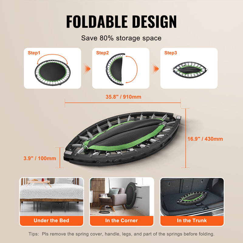 Mini trampoline d'exercice 52 po pliable pour adultes avec poignée