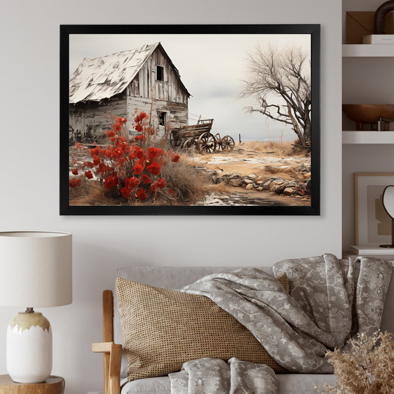 Red Farmhouse Rustic Elegance I - Print, 34" H x 44" W, Black, Single Picture Framed