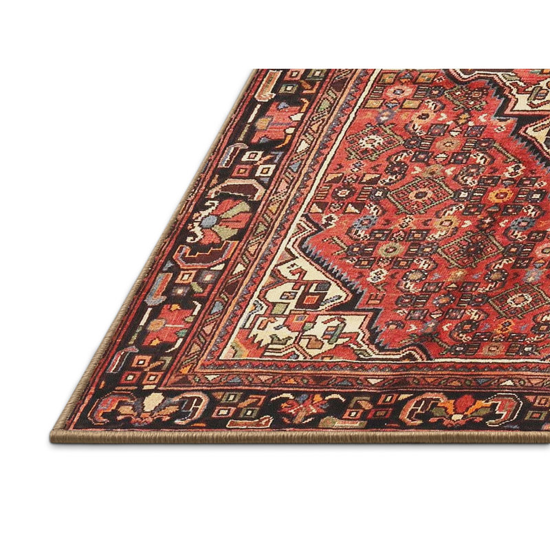 Tapis traditionnel rouge / noir / beige Ghaisas, Rectangle 5 pi x 7 pi