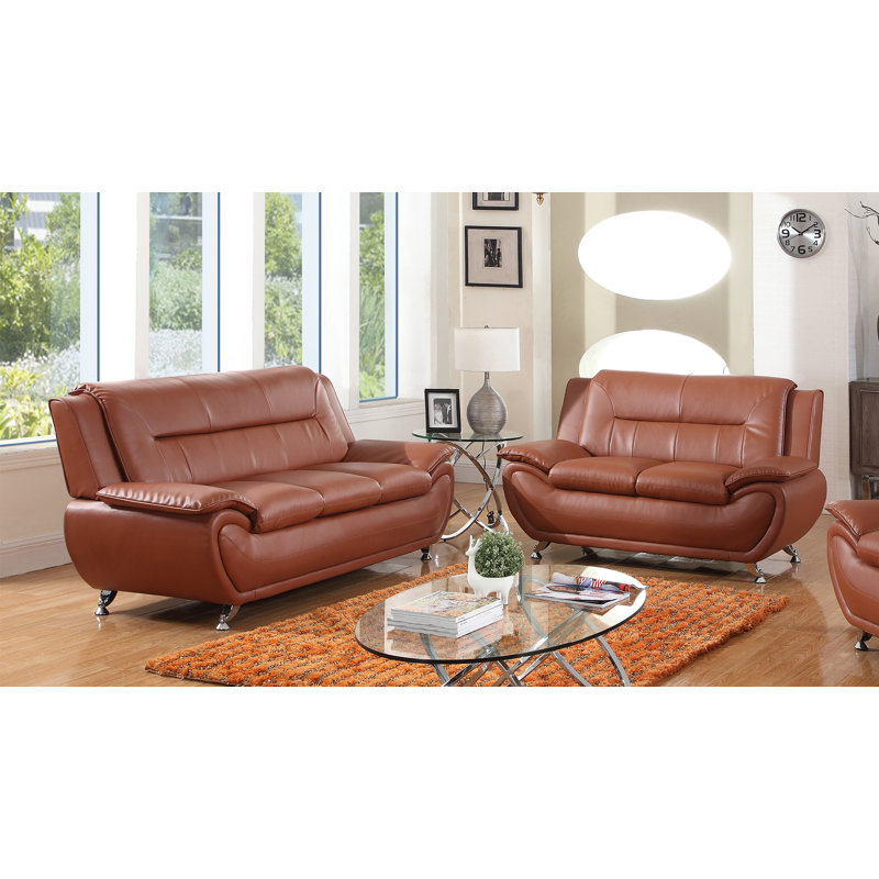 Upton 78'' Faux Leather Sofa, Brown Faux Leather