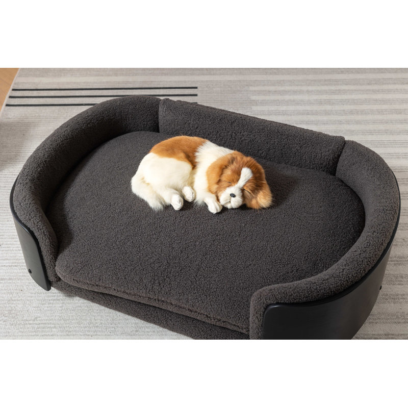 Canapé pour chien en bois massif Inira, L 26,38 po x P 16,14 po x H 9,84 po, Gris foncé / Noir