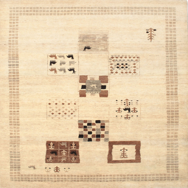 Tapis beige/brun/noir contemporain, Carré 3 pi