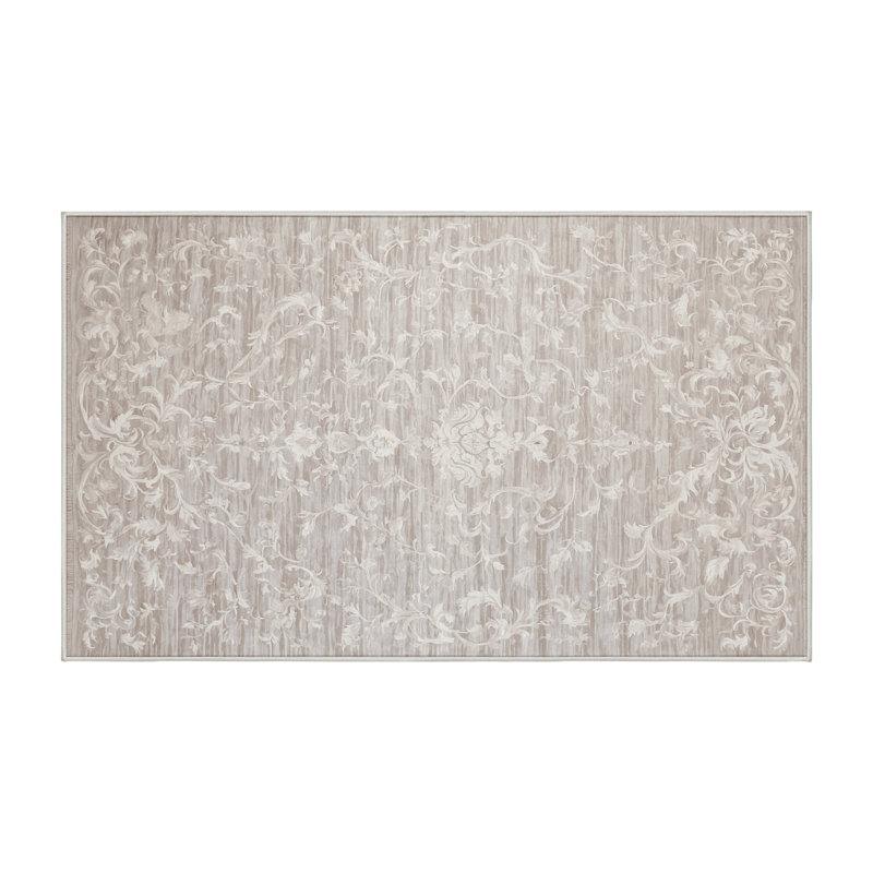 Machine Washable Beige Area Rug, Rectangle 3' x 5'