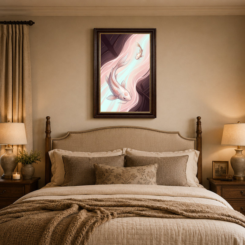 «White Koi Fish», art mural sur toile, 18"H x 12"W
