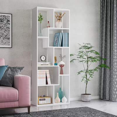 Asymmetrical Display Shelf & Bookcase, 5-Tier, White
