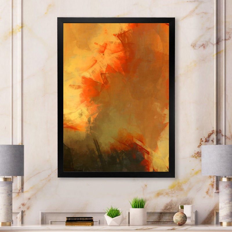 Abstrait orange liquide, art sur toile moderne, Impression noire sur toile encadrée, H 36 po x l 24 po x P 1,5 po